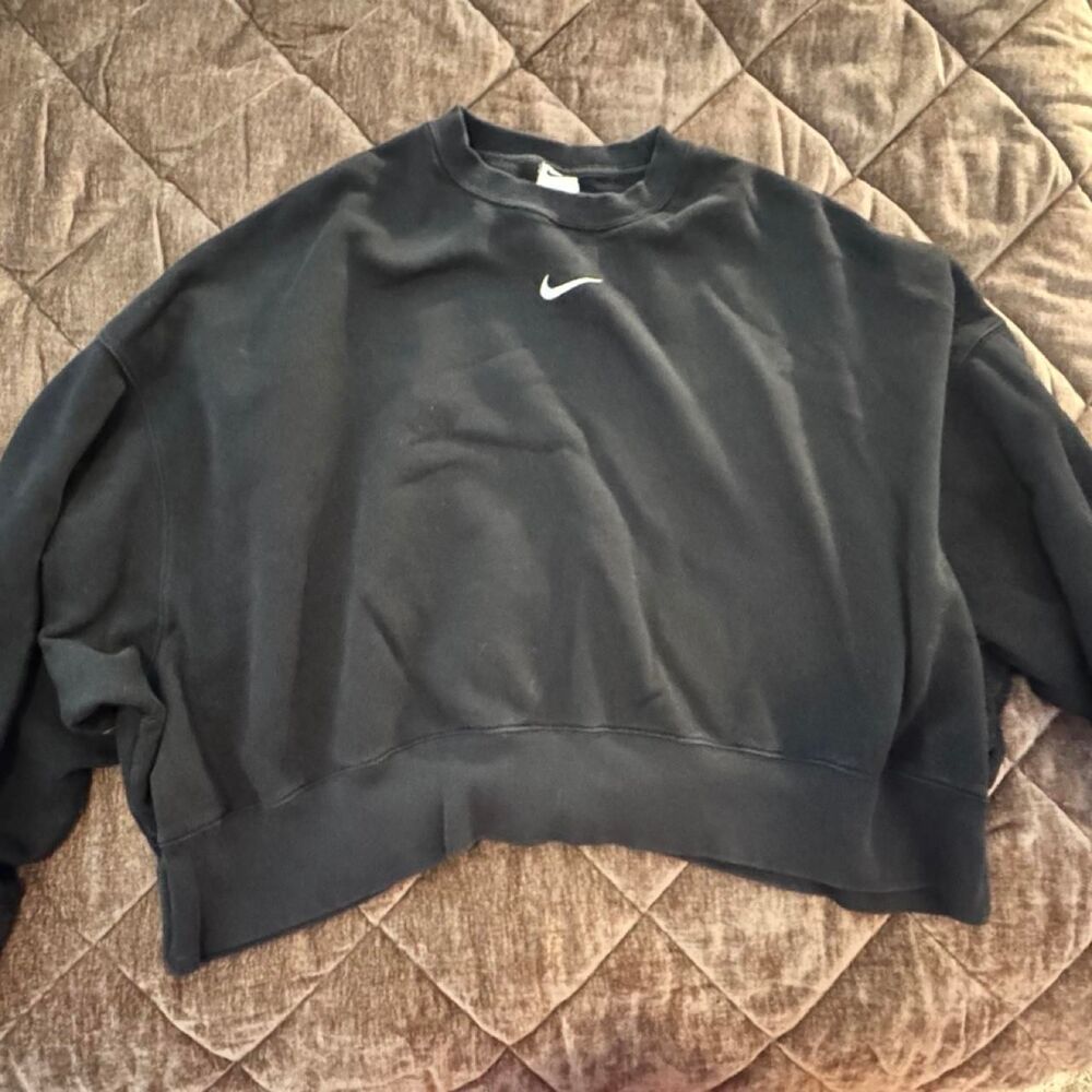 Vintage 90s Nike Black Small Swoosh Crewneck Sweatshirt XL Oversized